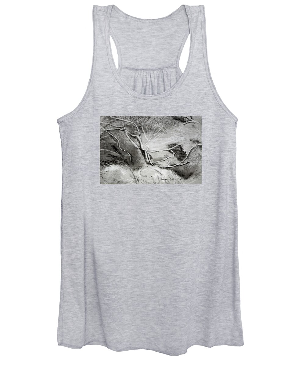  Women's Tank Top featuring the painting Charcoal Tree by Kathleen Barnes
