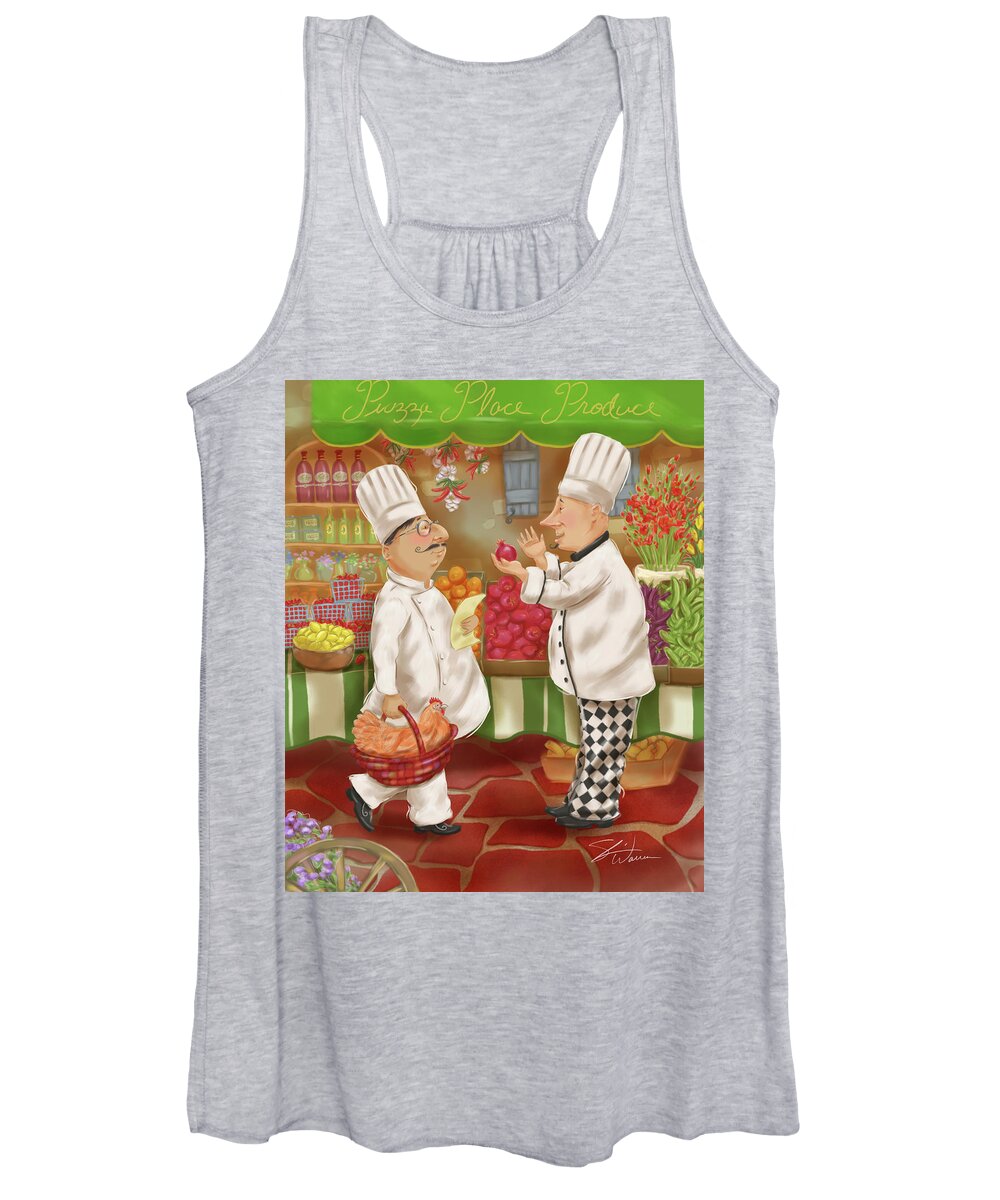 Chef Women's Tank Top featuring the mixed media Chefs Go to Market IV by Shari Warren