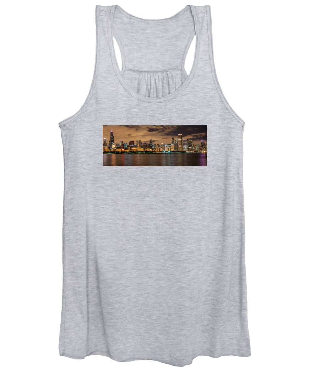 Chicago Women's Tank Top featuring the photograph Chicago Skyline at Night by Lev Kaytsner
