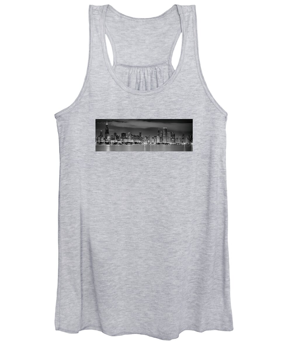 Chicago Women's Tank Top featuring the photograph Chicago Skyline Black and White by Lev Kaytsner