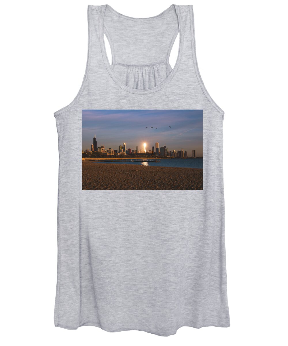 Chicago Women's Tank Top featuring the photograph Chicago Skyline Morning Glow by Jay Smith