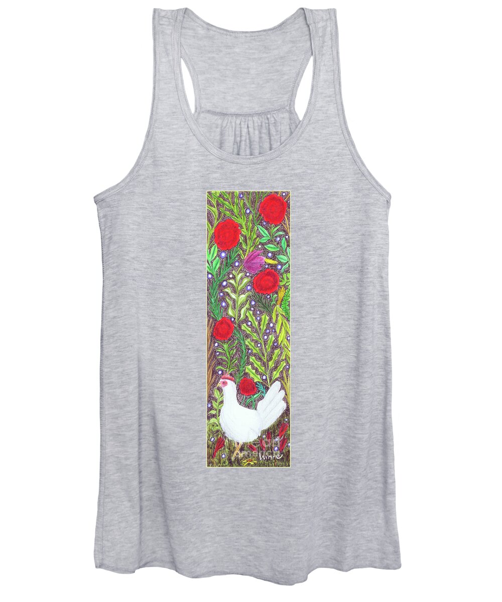 Lise Winne Women's Tank Top featuring the painting Chicken with an Attitude in Vegetation by Lise Winne