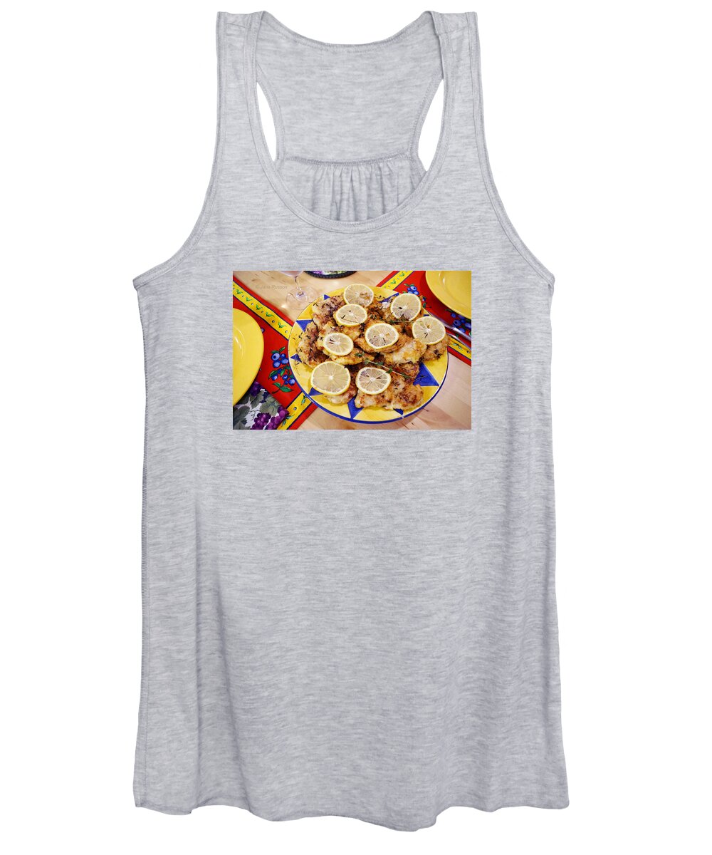 Christmas Dinner Women's Tank Top featuring the digital art Chicken with Lemon by Jana Russon
