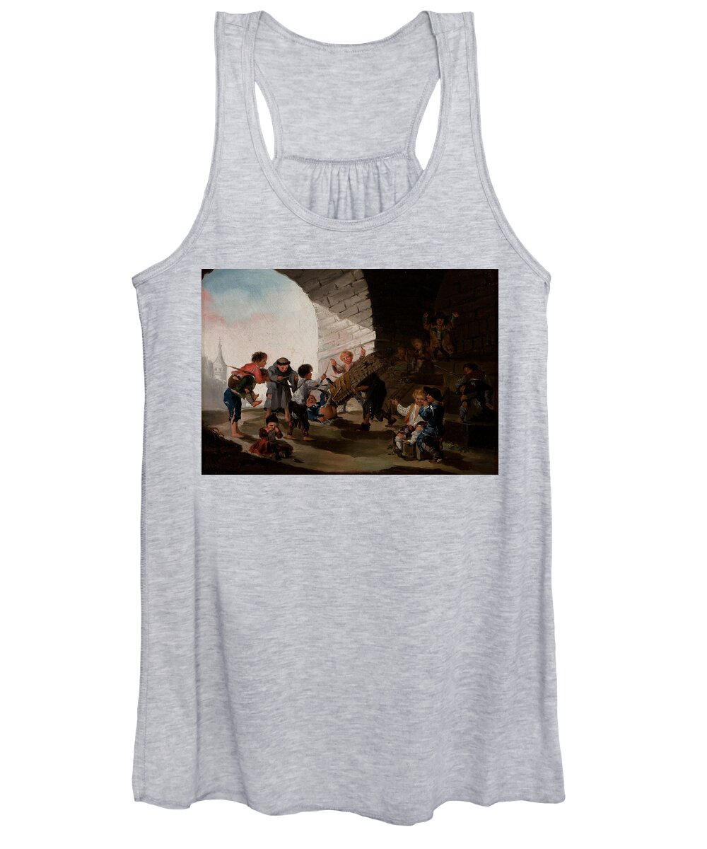Children Playing At Bullfighting Women's Tank Top featuring the painting Children Playing at Bullfighting by Eastern Accents