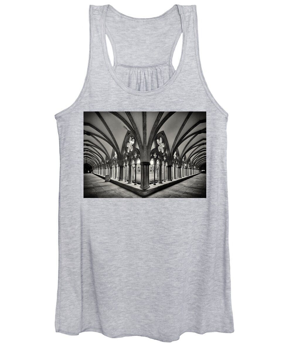 Cathedral Women's Tank Top featuring the photograph Cloisters of Salisbury Cathedral England by Shirley Mitchell