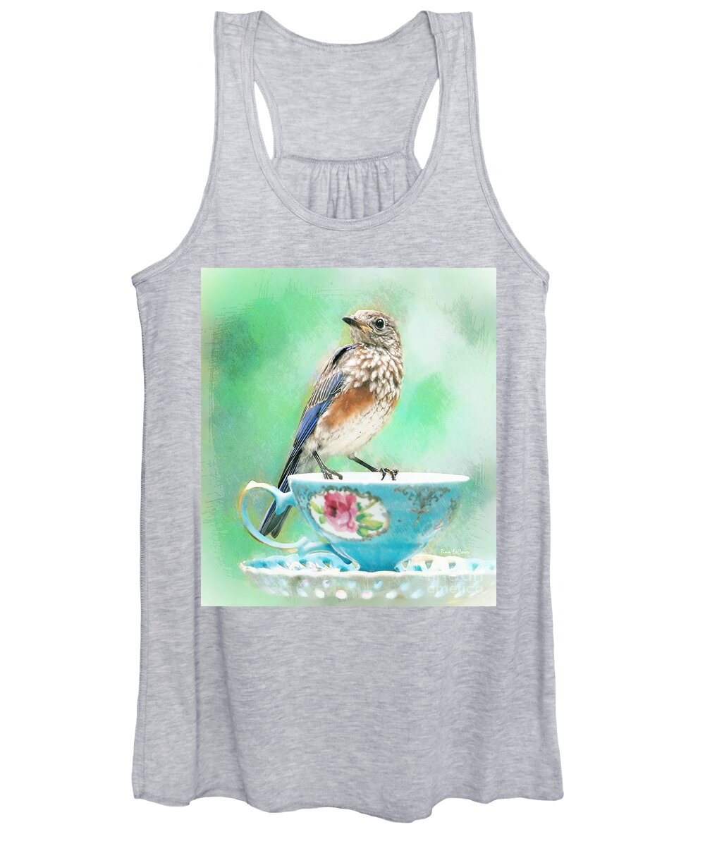Bluebird Women's Tank Top featuring the painting Coffee Tea Or Me by Tina LeCour