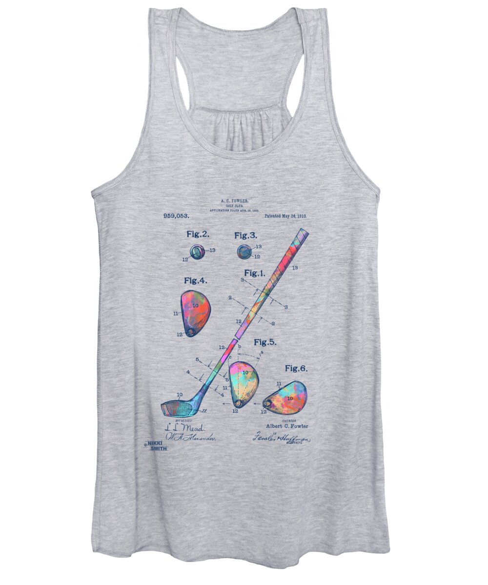 Golf Women's Tank Top featuring the digital art Colorful 1910 Golf Club Patent by Nikki Marie Smith