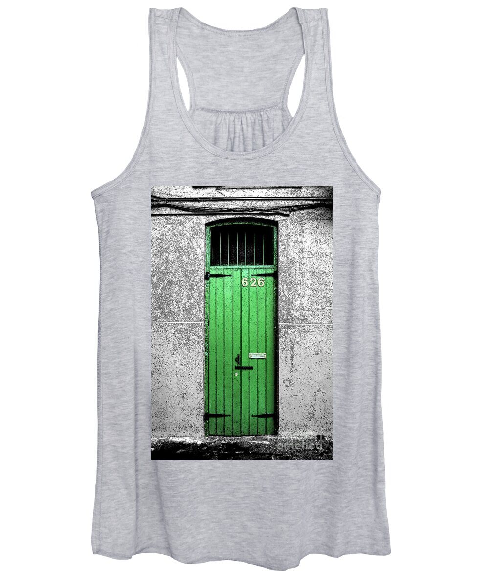 Travelpixpro Women's Tank Top featuring the digital art Colorful Arched Doorway French Quarter New Orleans Color Splash Black and White with Ink Outlines by Shawn O'Brien