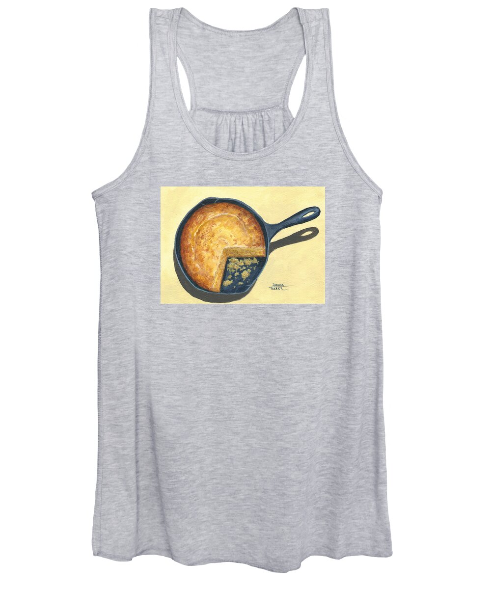 Southern Women's Tank Top featuring the painting Cornbread in a Skillet by Donna Tucker