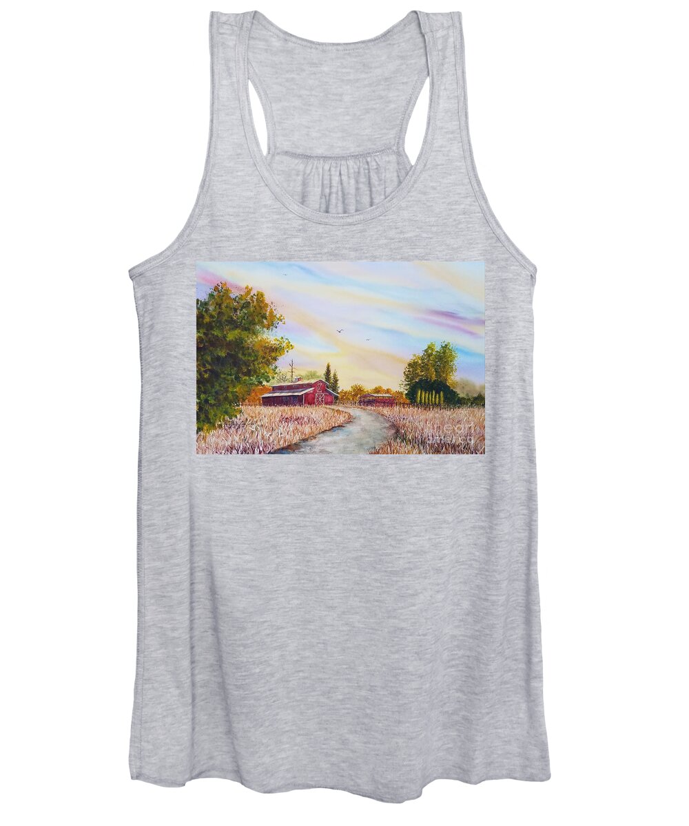 Farm Life Women's Tank Top featuring the painting Cotton Candy Country Sky by Lisa Debaets