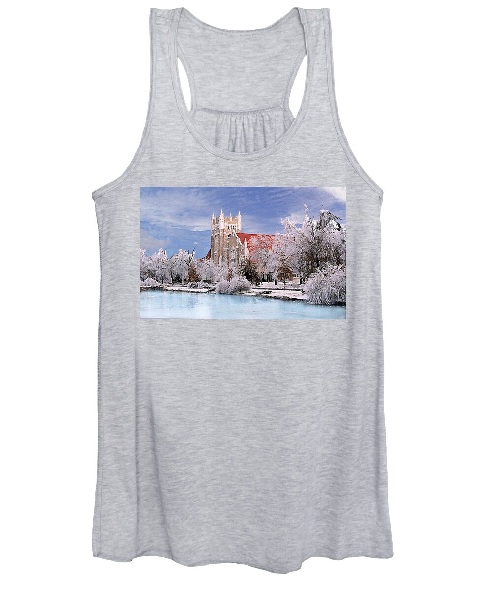 Winter Women's Tank Top featuring the photograph Country Club Christian Church by Steve Karol