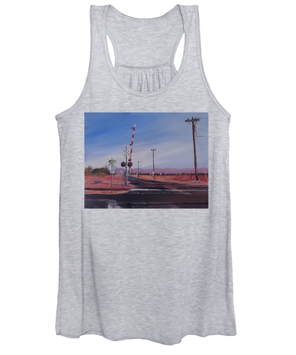 Railroad Women's Tank Top featuring the painting Crossing by Bill Tomsa