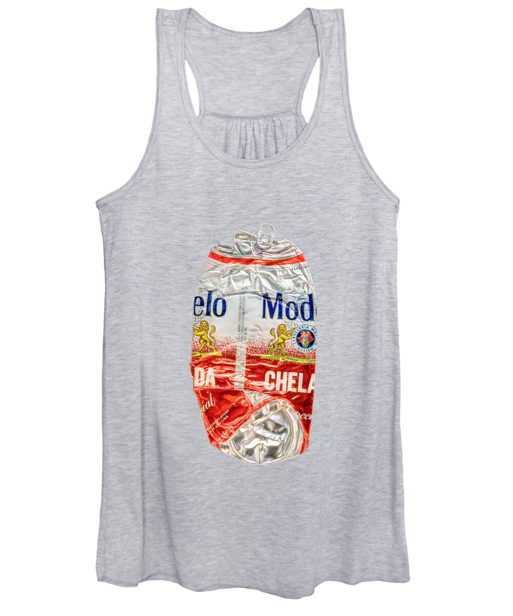 Beer Can Women's Tank Top featuring the photograph Crushed Beer Can Red Chelada on BW Plywood 83 by YoPedro