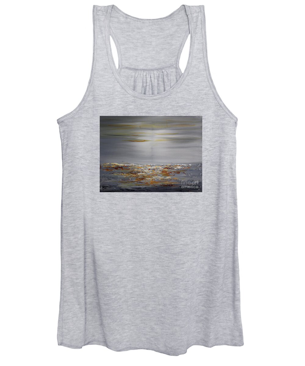 Gray Women's Tank Top featuring the painting Crystal Lake by Preethi Mathialagan