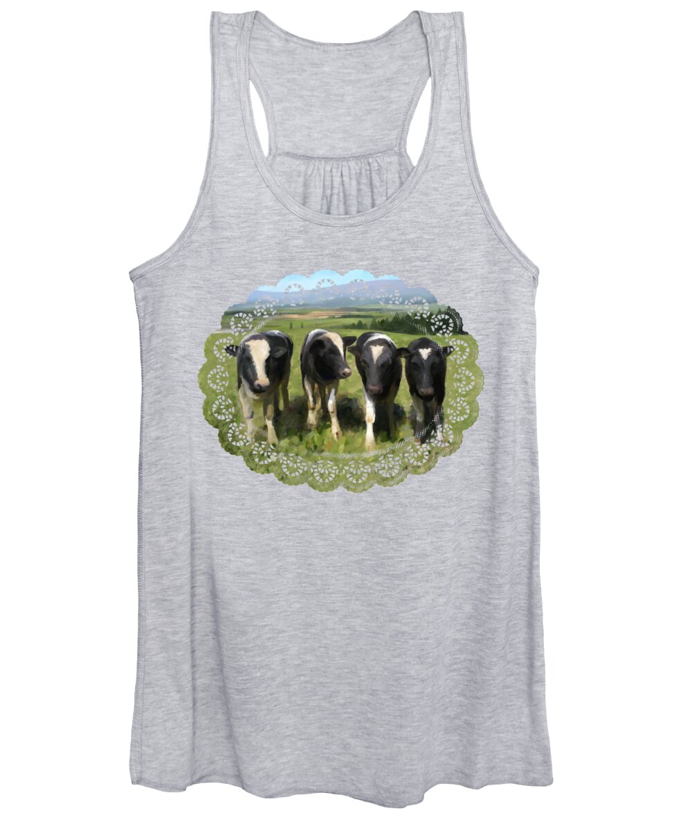 Original Women's Tank Top featuring the painting Curious Cows by Ivana Westin