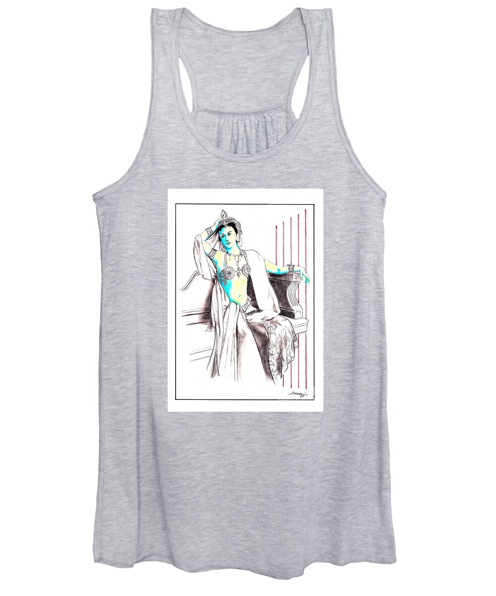 Dancer Women's Tank Top featuring the drawing Deadly Diva, Mata Hari -- Portrait by Jayne Somogy