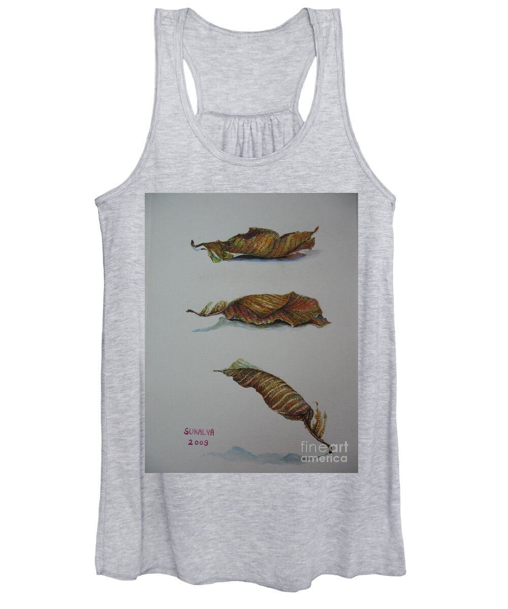 Leaf Women's Tank Top featuring the painting Death Leaf Walking by Sukalya Chearanantana