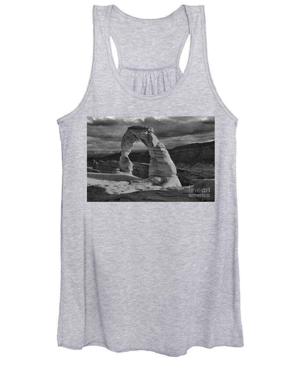 Delicate Arch Women's Tank Top featuring the photograph Delicate Arch Black And White Sunset Shadow by Adam Jewell