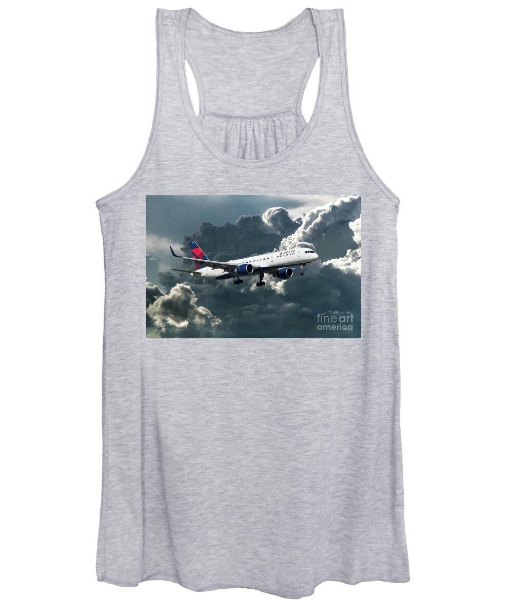 Delta Air Lines Women's Tank Top featuring the digital art Delta Air Lines Boeing 757-26D by Airpower Art