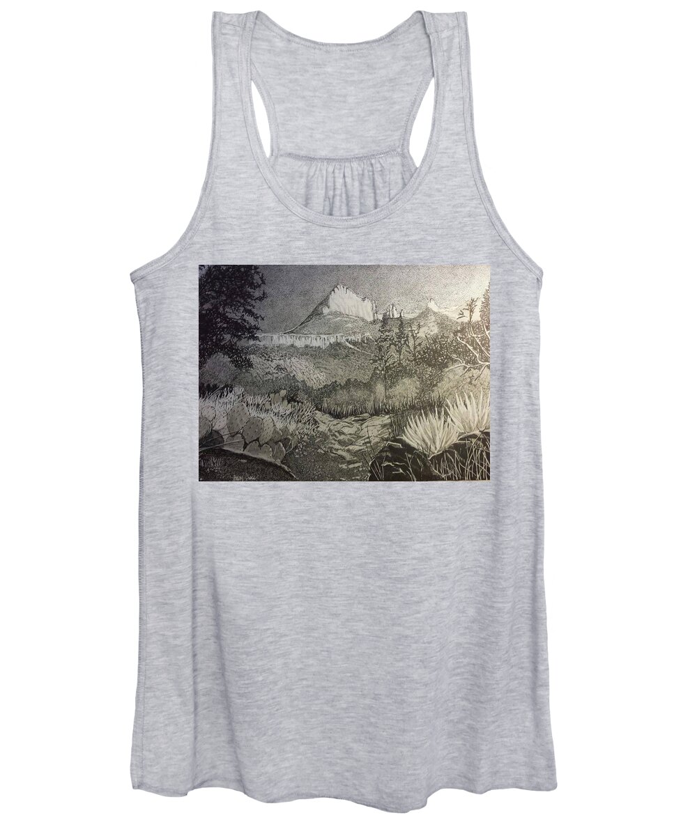 Pen And Ink Women's Tank Top featuring the drawing Desert Beauty by Betsy Carlson Cross