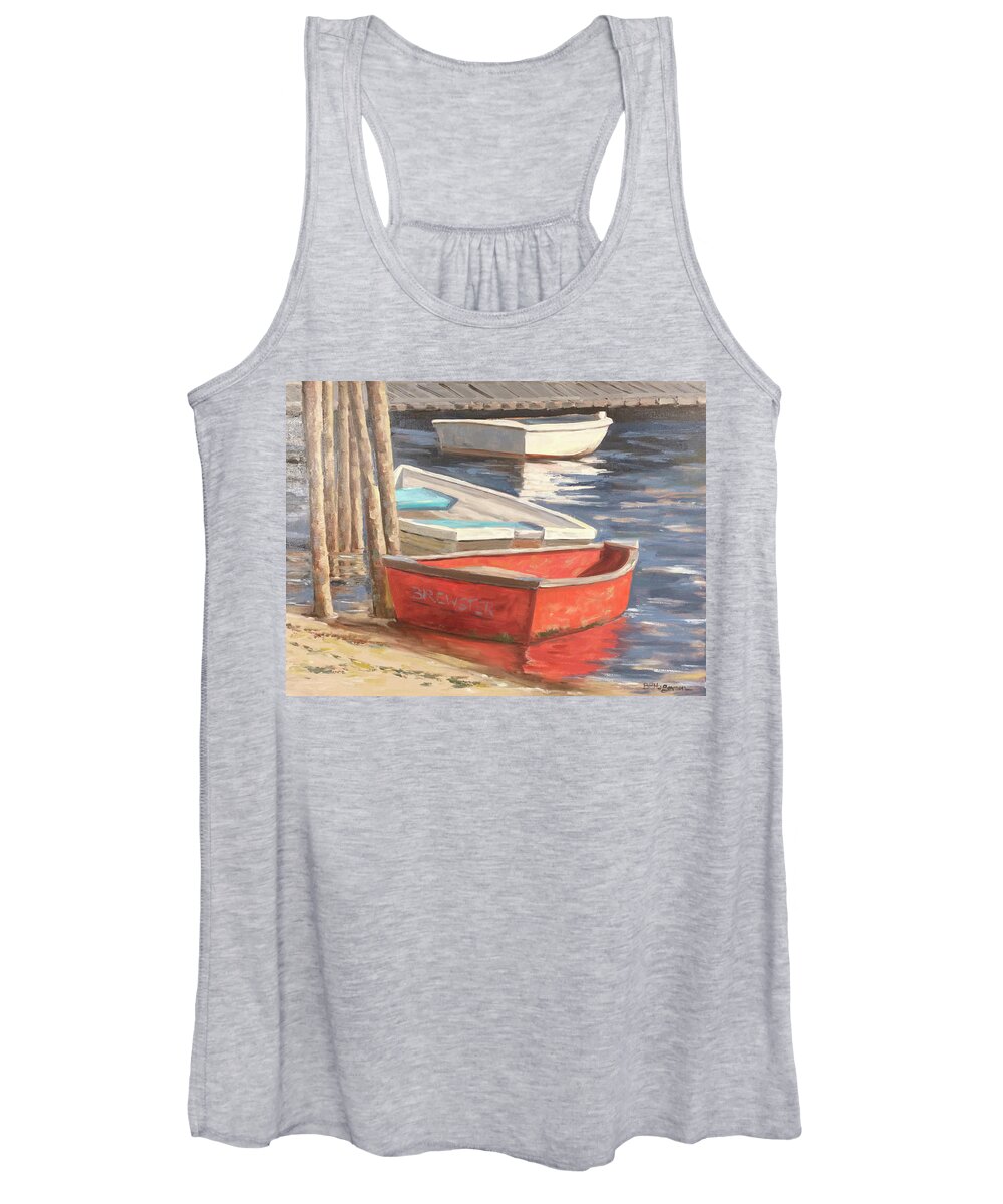  Women's Tank Top featuring the painting Dinghies Red and White by Barbara Hageman