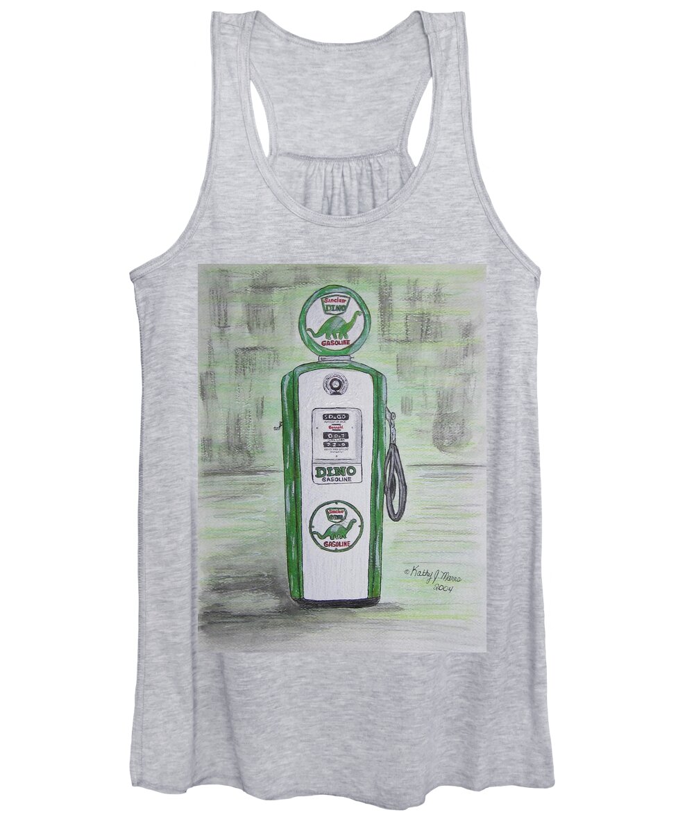 Dino Women's Tank Top featuring the painting Dino Sinclair Gas Pump by Kathy Marrs Chandler