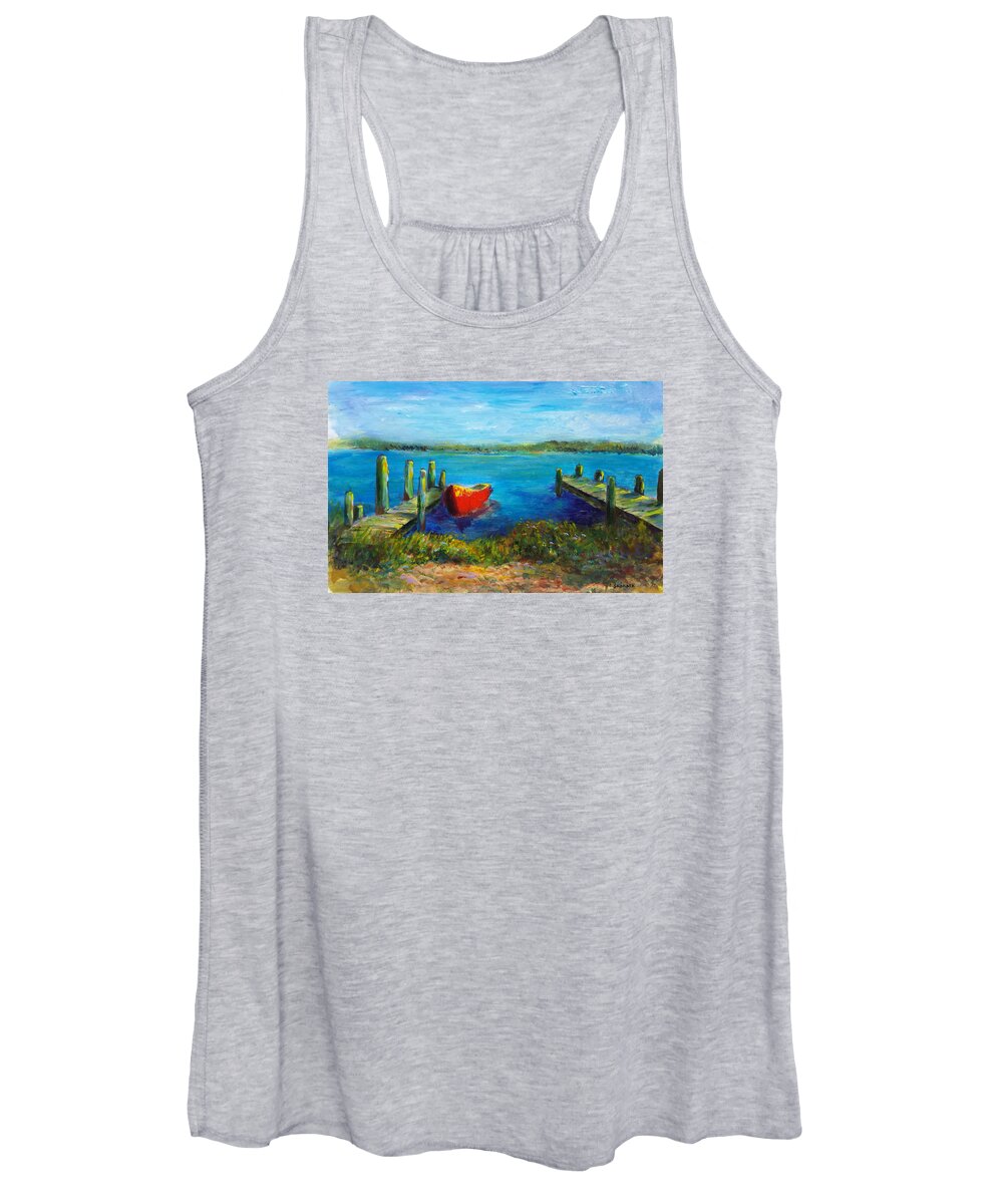 Seascapes Women's Tank Top featuring the painting Docked for the Day by Laurie Samara-Schlageter
