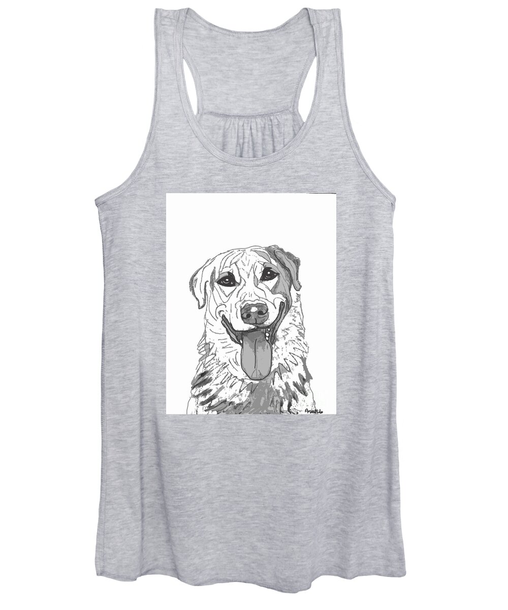 Dog Women's Tank Top featuring the digital art Dog Sketch in Charcoal 2 by Ania M Milo