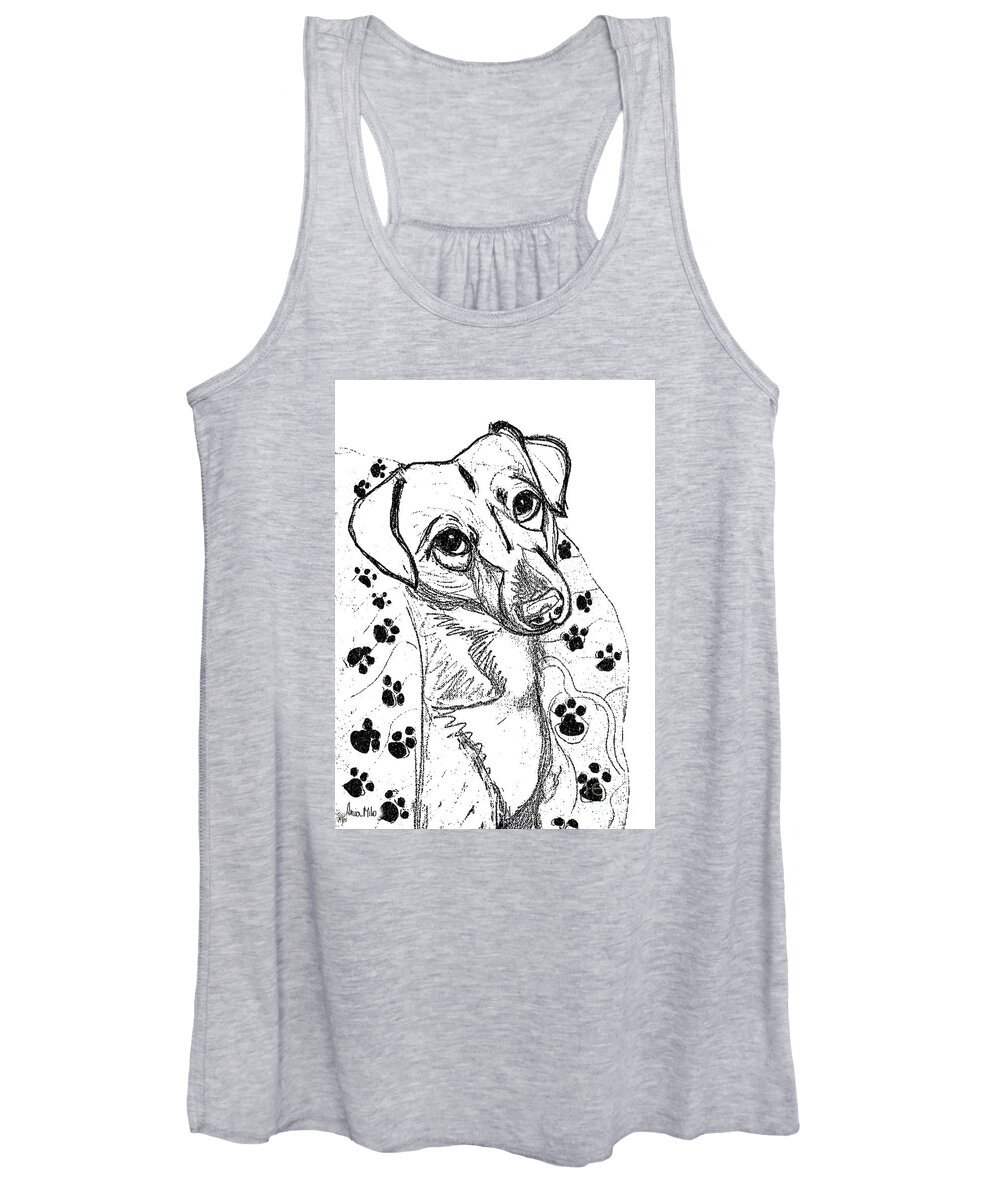 Dog Women's Tank Top featuring the digital art Dog Sketch in Charcoal 4 by Ania M Milo