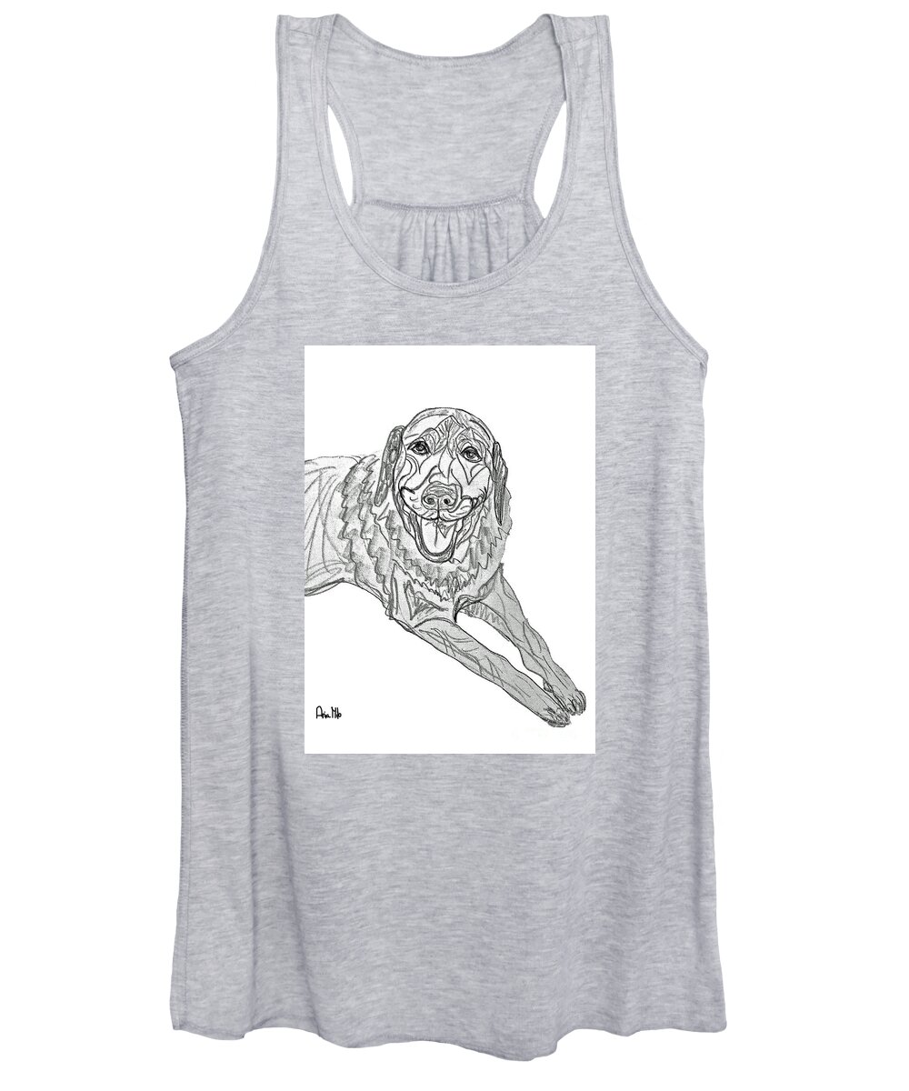 Dog Women's Tank Top featuring the digital art Dog Sketch in Charcoal 9 by Ania M Milo