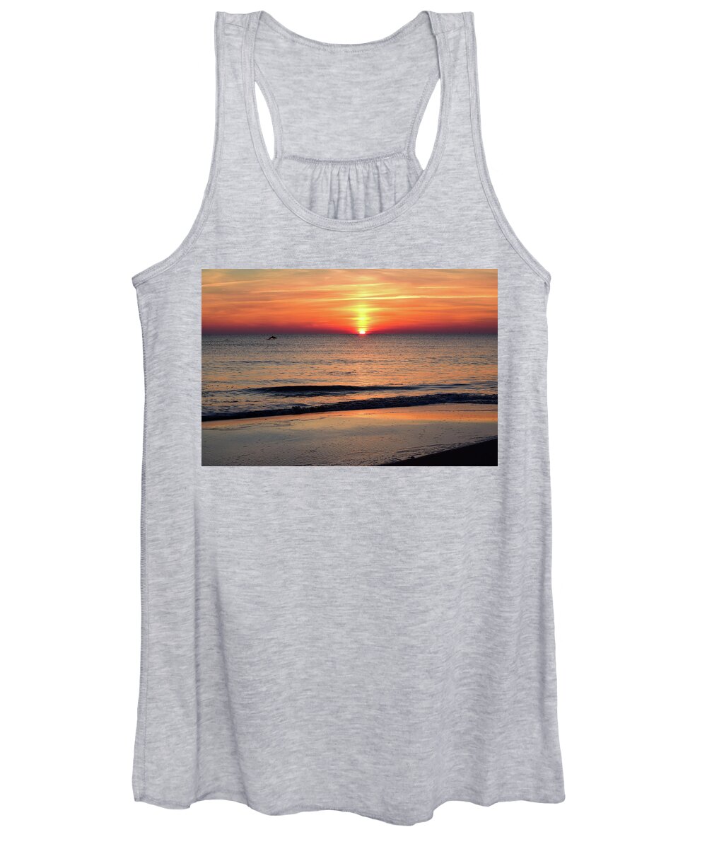 Dolphin Women's Tank Top featuring the photograph Dolphin Jumping in the Sunrise by Nicole Lloyd