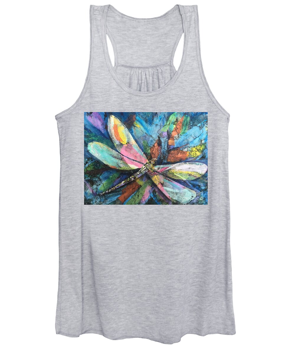 Multicolor Women's Tank Top featuring the painting Dragonfly Voyager by Midge Pippel