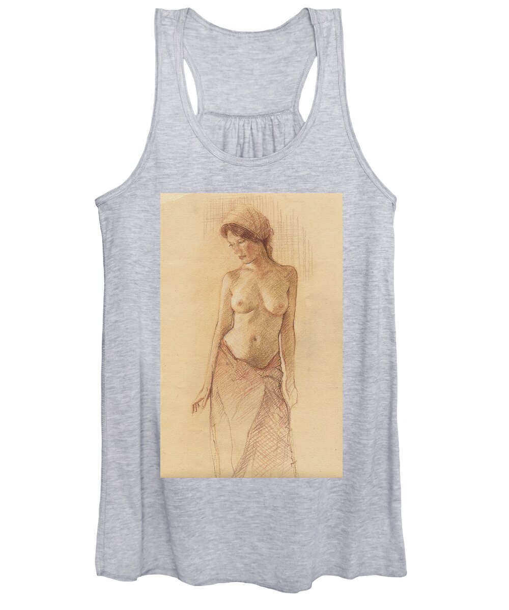 Breasts Women's Tank Top featuring the drawing Draped Figure by David Ladmore