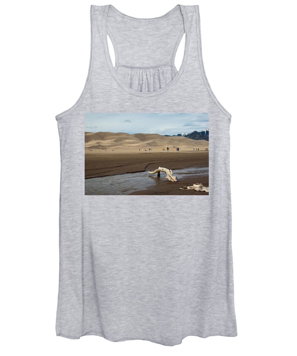 Great Sand Dunes Women's Tank Top featuring the photograph Drift Wood And Dunes by Stephen Holst