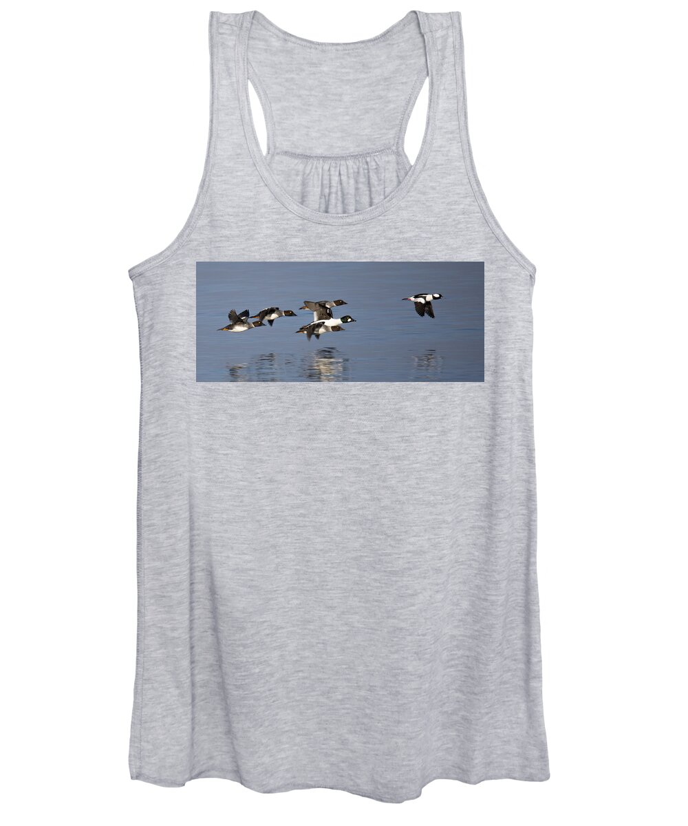 Ducks Women's Tank Top featuring the photograph Duckin Out by Randy Hall