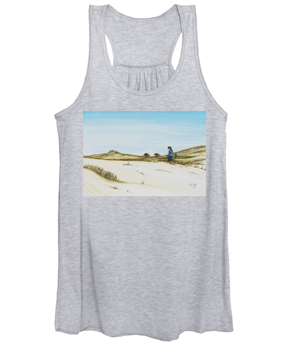 Dunes Women's Tank Top featuring the painting Dune Walker Province Lands by Paul Gaj