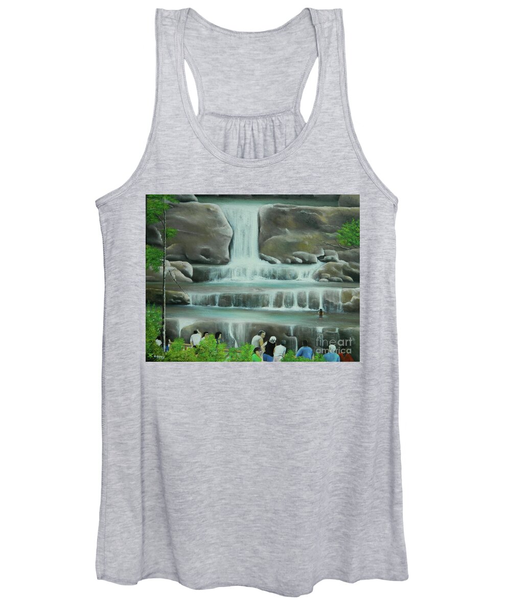 Caribbean Art Women's Tank Top featuring the painting Dunn's River Falls III by Kenneth Harris