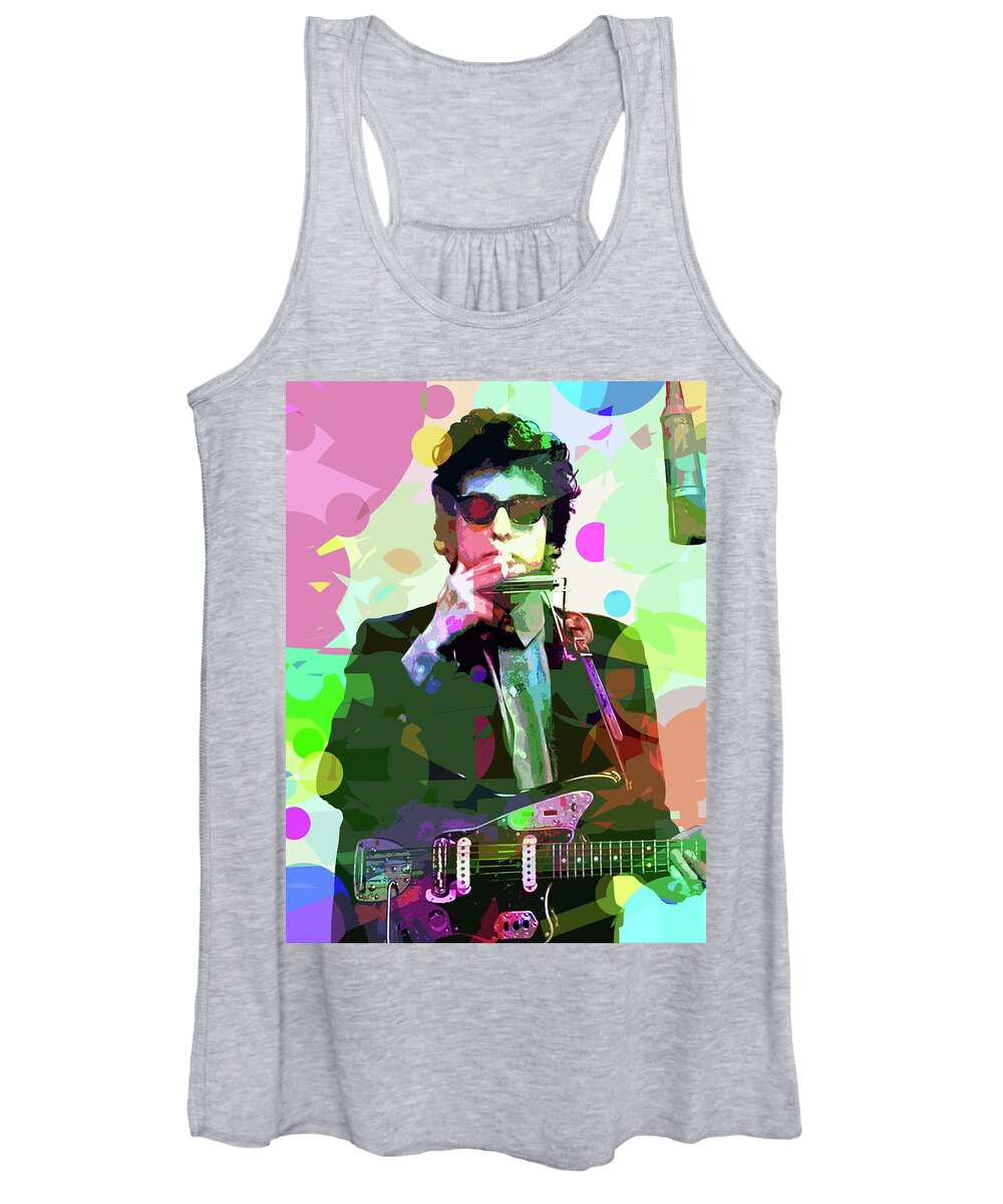 Bob Dylan Women's Tank Top featuring the painting Dylan In Studio by David Lloyd Glover