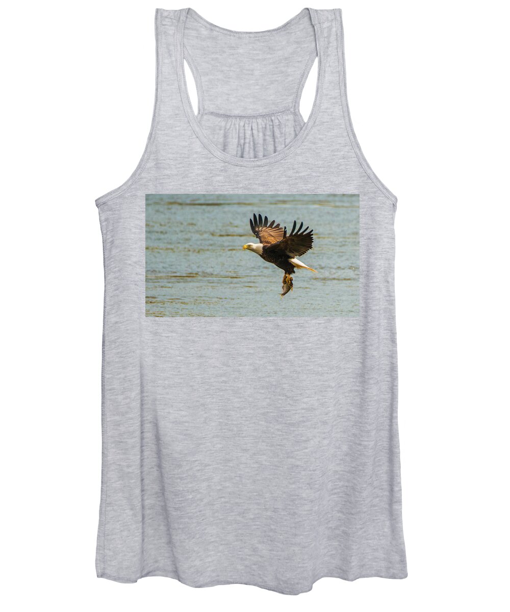 11 November 2016 Women's Tank Top featuring the photograph Eagle Departing with Prize Close-Up by Jeff at JSJ Photography