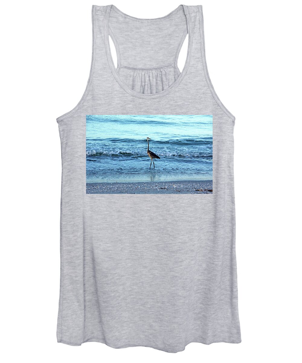 Heron Women's Tank Top featuring the photograph Early Morning Heron Beach Walk I by Debbie Oppermann