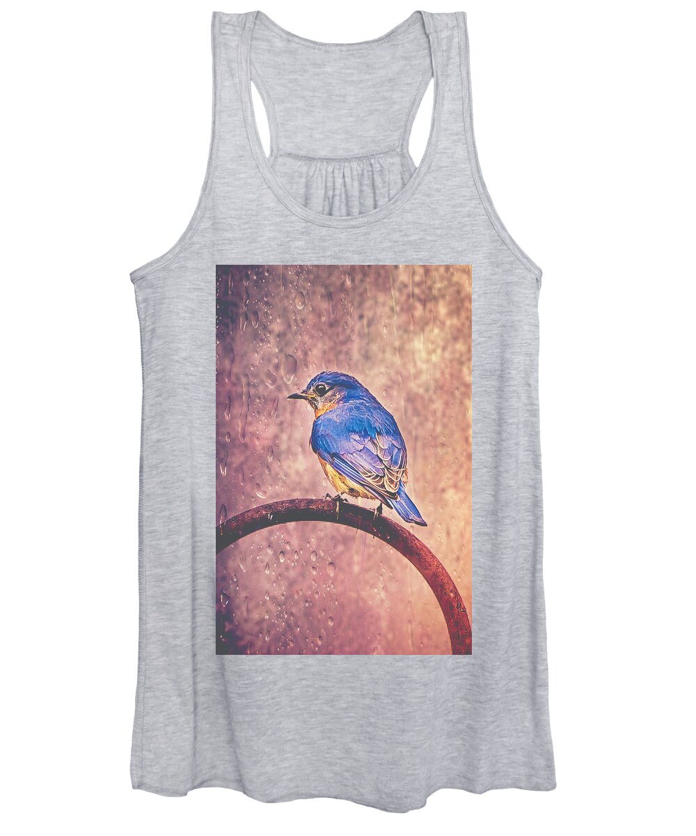 Birds Women's Tank Top featuring the photograph Eastern Bluebird In The Rain by Cynthia Wolfe