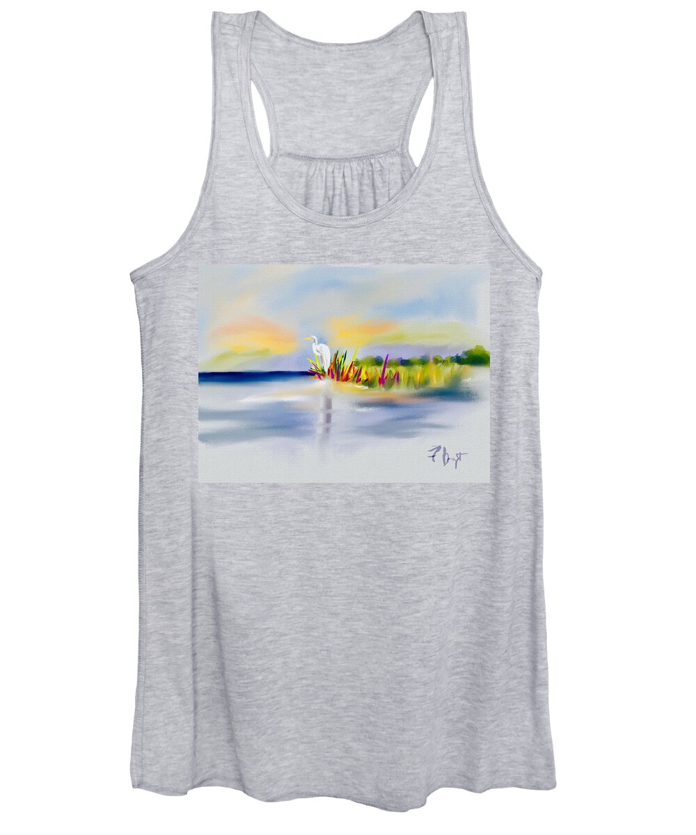 Ipad Painting Women's Tank Top featuring the digital art Egret Bliss by Frank Bright