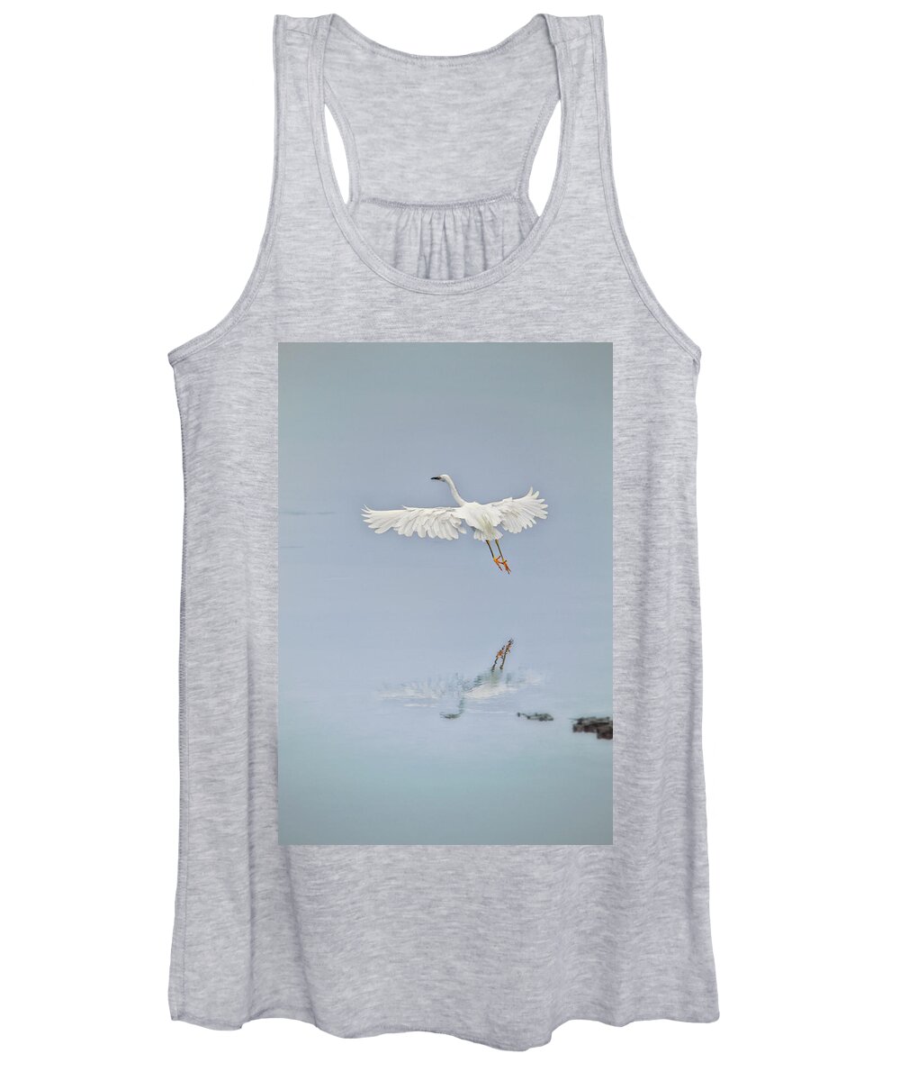 Egret Women's Tank Top featuring the photograph Egret Takes Flight by Susan Gary