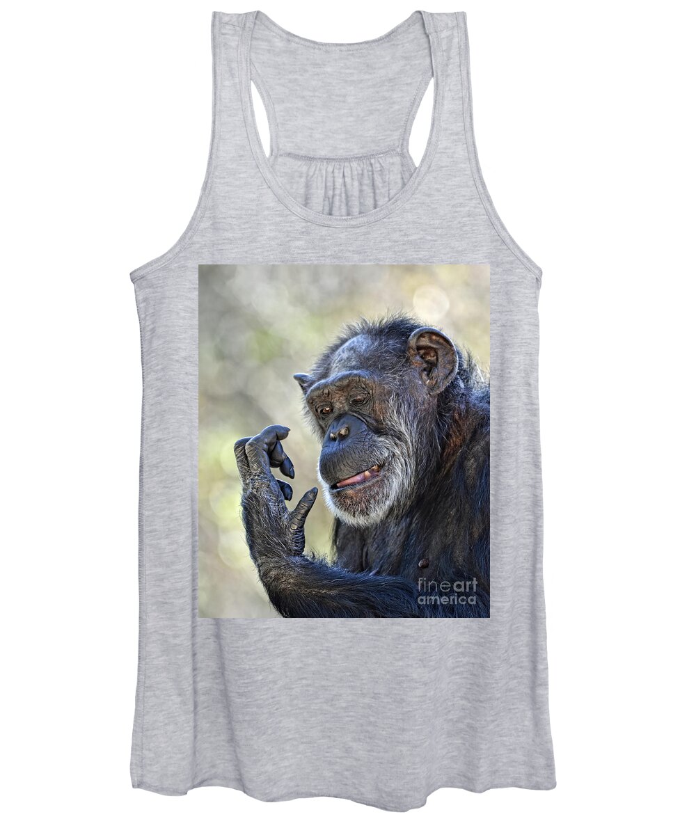 Elderly Chimp Women's Tank Top featuring the photograph Elderly Chimp Studying Her Hand II by Jim Fitzpatrick