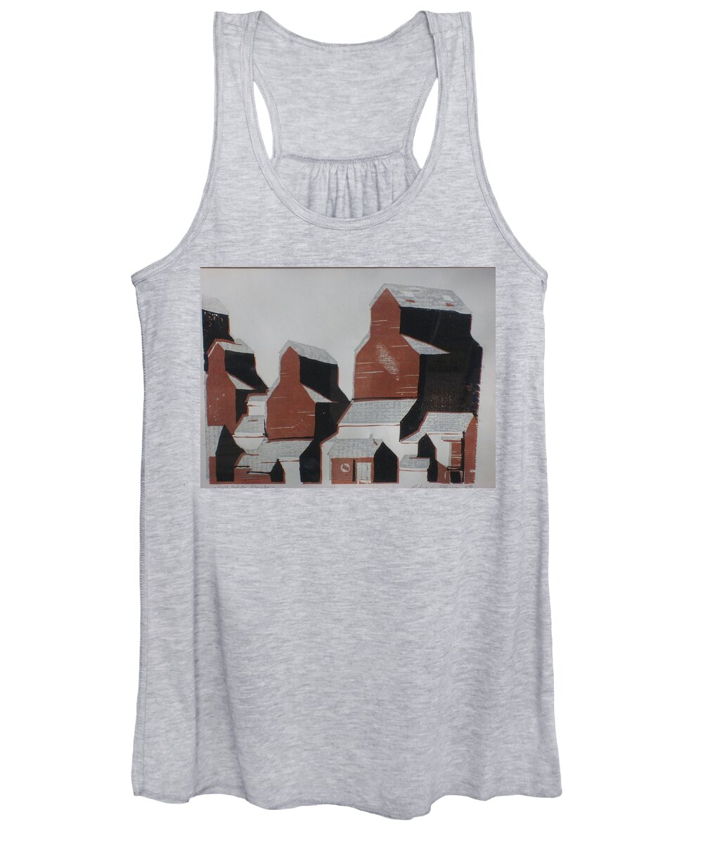 Woodcut Women's Tank Top featuring the painting Elevator by Rodger Ellingson