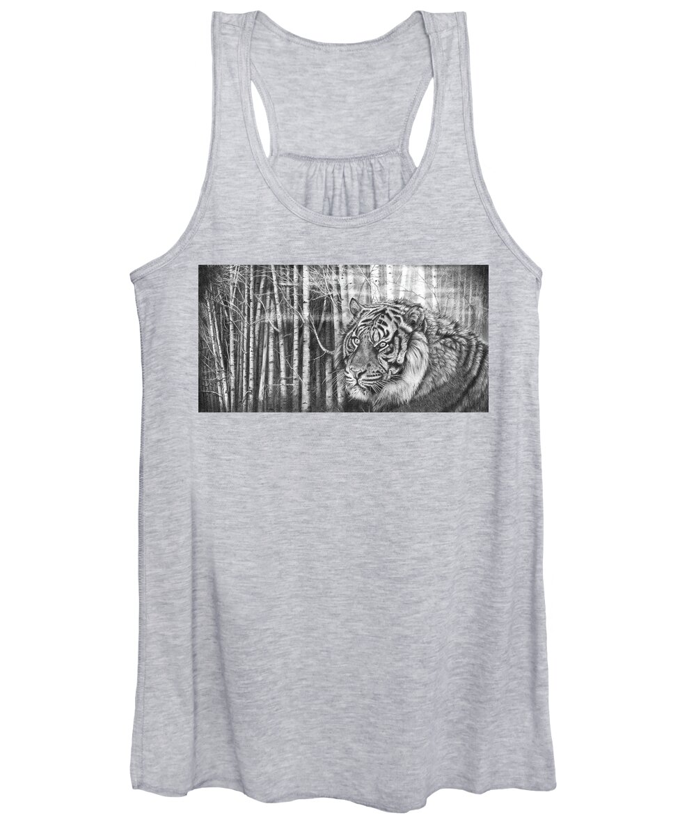 Tiger Women's Tank Top featuring the drawing Elusive Nature by Peter Williams