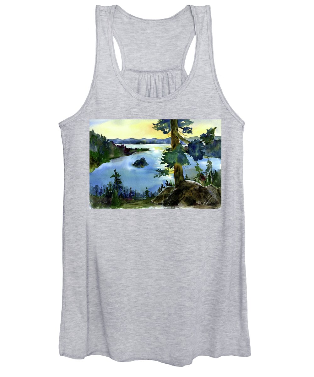 Emerald Bay Women's Tank Top featuring the painting Emerald Morn, Lake Tahoe by Joan Chlarson