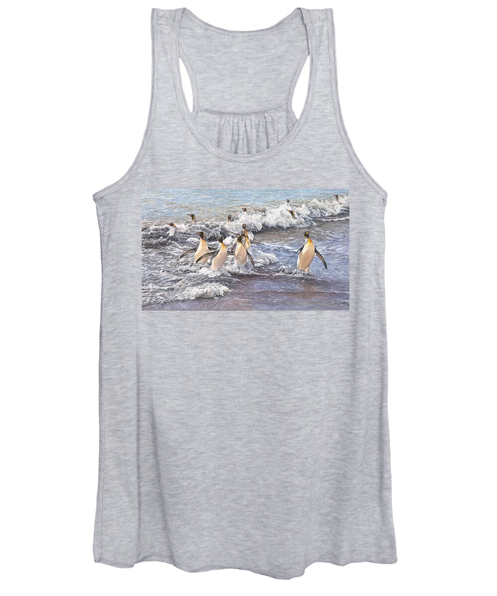 Wildlife Paintings Women's Tank Top featuring the painting Emperor Penguins by Alan M Hunt