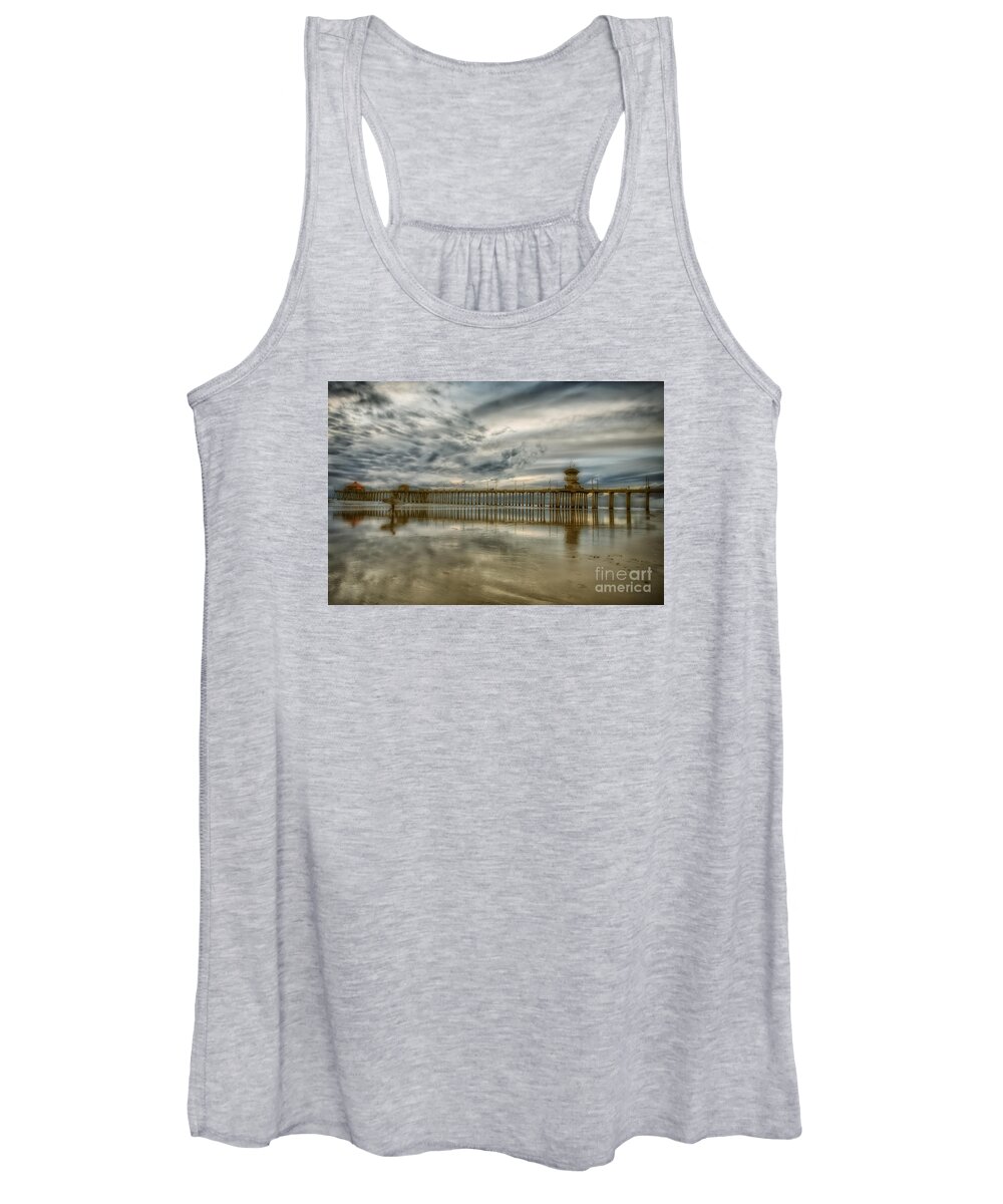 Pier Women's Tank Top featuring the photograph End of Sunset Surf at Pier by Susan Gary
