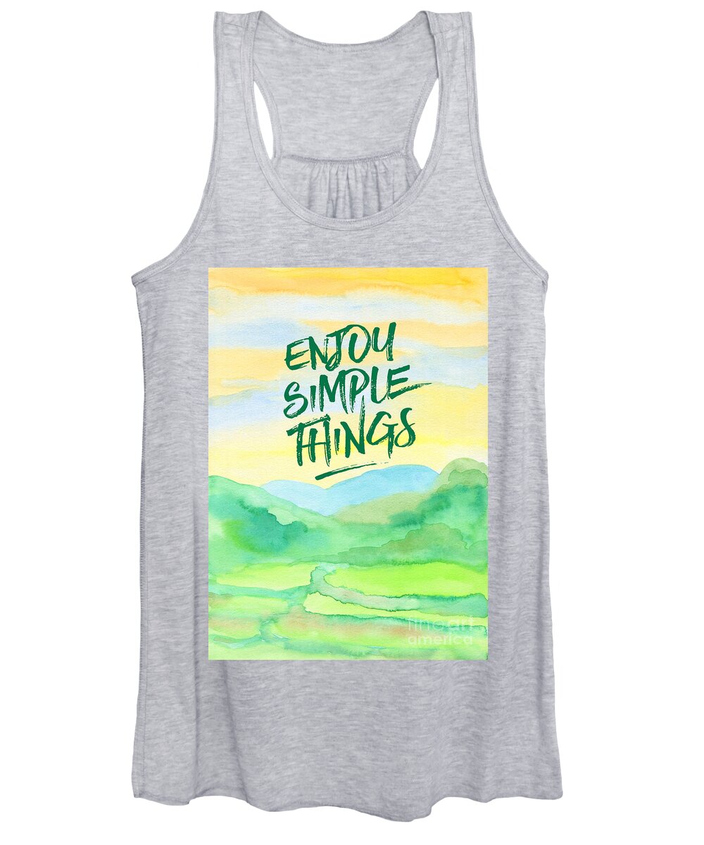 Rice Paddies Women's Tank Top featuring the painting Enjoy Simple Things Rice Paddies Watercolor Painting by Beverly Claire Kaiya